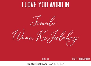 Somali Waan Ku Jeclahay I Love You ! Word Elegant Cursive Text Typography Phrase