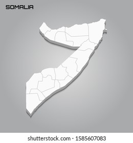 Somalia 3d map with borders of regions. Vector illustration