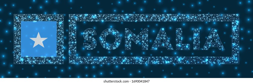 Somalia-Abzeichen. Flagge Somalias in leuchtendem Netzwerk geometrischen Stil. Wunderschöne Vektorillustration.
