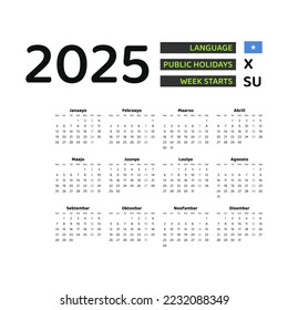 Somalia Calendar 2025. Week starts from Sunday. Vector graphic design. Somali language.