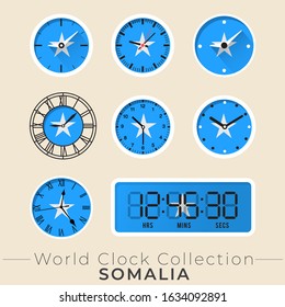 Somalia clock : Set of national flag clock : Vector Illustration