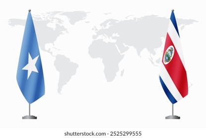 Banderas de Somalia y Costa Rica para reunión oficial en el contexto del mapa mundial.