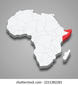 Somalia country location within Africa. 3d isometric map