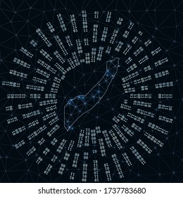 Somalia digital map. Binary rays radiating around glowing country. Internet connections and data exchange design. Vector illutration.