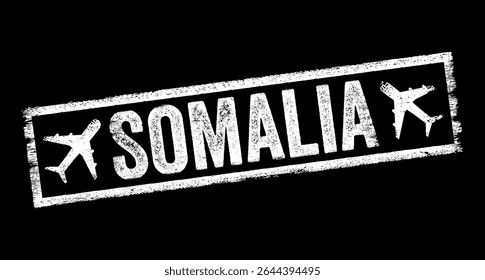 Somália - é o país mais oriental da África continental, carimbo de texto com avião
