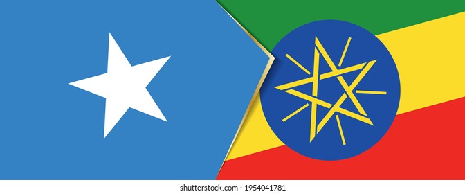 Somalia and Ethiopia flags, two vector flags symbol of relationship or confrontation.