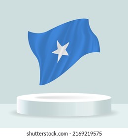 Bandera de Somalia. 3d representación de la bandera mostrada en el soporte. Bandera ondulada en tonos pastel modernos. Dibujo, sombreado y color de la bandera en capas separadas, cuidadosamente en grupos para una edición sencilla.