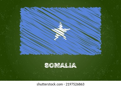 Somalia Flag With Chalk Effect On Green Chalkboard, Hand Drawing Country Flag Concept, Green Blackboard With Somalia Flag, Chalk Texture, Flag For Kids, Classroom Material