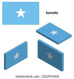 Bandera de Somalia, bandera del país, conjunto vectorial de iconos planos isométricos, estilo 3D, diferentes vistas. Elementos de diseño para banners, sitios web, presentaciones, infografías, mapas