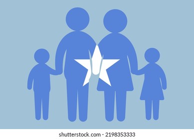 Somalia Flag With Family Concept, Vector Element, Parent And Kids Holding Hands, Immigrant Idea, Happy Family With Somalia Flag, Flat Design Asset