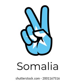 Somalia flag in the form of a peace sign. Gesture V victory sign, patriotic sign, icon for apps, websites, T-shirts, souvenirs, etc., isolated on white background