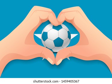 Somalia flag and hand heart shape. National football background. Soccer ball with flag of Somalia vector illustration
