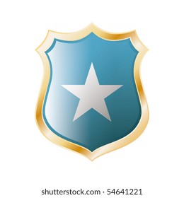 Somalia flag on metal shiny shield vector illustration. Collection of flags on shield against white background. Abstract isolated object.