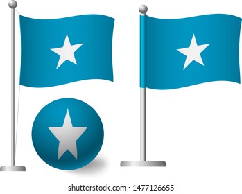 Somalia flag on pole and ball. Metal flagpole. National flag of Somalia vector illustration