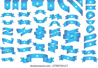 Somalia Flag Ribbon Collection Set – Wavy Ribbon, Badge, Frame and Decorative Design Elements Vector Illustration.eps
