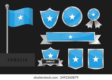 Somalia flag set. Collection of Somalia national emblems. Flat design of flags collection
