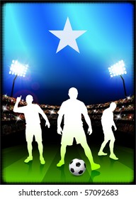 Somalia Flag with Soccer Player on Stadium Background Original Illustration