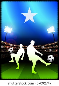 Somalia Flag with Soccer Player on Stadium Background Original Illustration