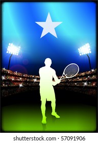 Somalia Flag with Tennis Player on Stadium Background Original Illustration