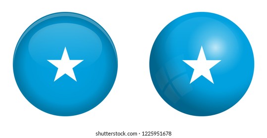 Somalia flag under 3d dome button and on glossy sphere / ball.