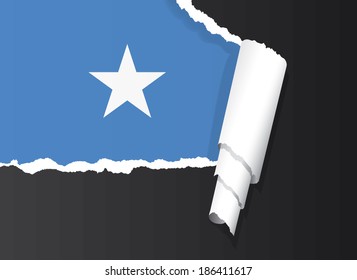 Somalia flag under ripped paper vector illustration.