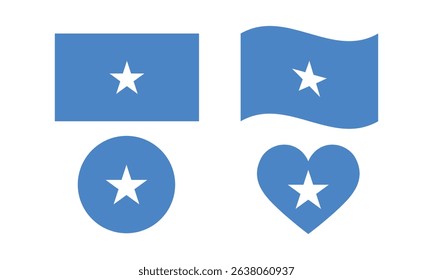 Somalia Flag Variations Rectangular, Waving, Circle, and Heart Shapes.