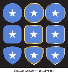 icono vector de bandera somalia con borde dorado y plateado