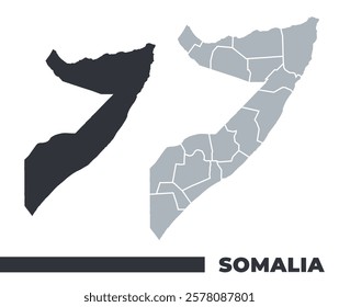 Somalia flat and border outline vector maps