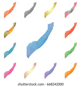 Somalia geometric polygonal, mosaic style maps collection. Bright abstract tessellation, low poly style, modern design. Somalia polygonal maps for your infographics or presentation.