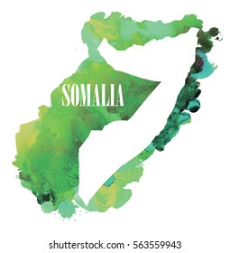 Somalia. High detailed vector maps. Spray watercolor paint.