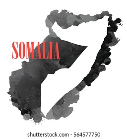 Somalia. High detailed vector maps. Spray watercolor paint.