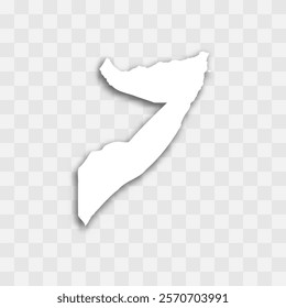 Somalia high detailed vector representation of country silhouette. White color on transparent background with dropped shadow. For educational, decorative, or informational use.