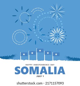 Somalia independence day celebration vector illustration with flags and fireworks. Eastern African country public holiday and festival.