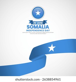 Somalia independence day greeting card, square banner background with warving ribbon flag