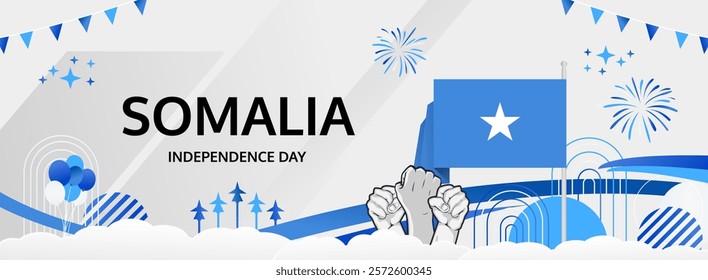 Somalia Independence Day modern greeting banner. 26 June Happy Somalia National Day. Holiday abstract concept in flag colors. Great for event like carnival, feast poster, support, culture and tourism