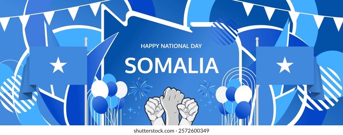 Somalia Independence Day modern greeting banner. 26 June Happy Somalia National Day. Holiday abstract concept in flag colors. Great for event like carnival, feast poster, support, culture and tourism