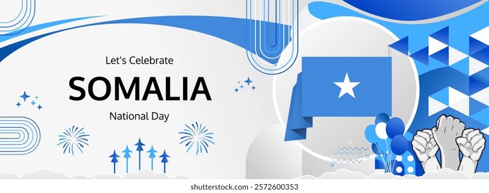 Somalia Independence Day modern greeting banner. 26 June Happy Somalia National Day. Holiday abstract concept in flag colors. Great for event like carnival, feast poster, support, culture and tourism