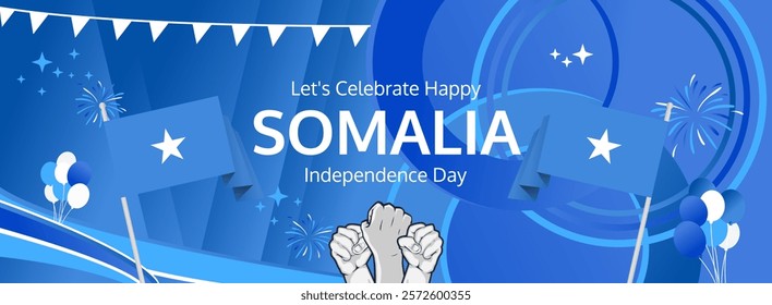 Somalia Independence Day modern greeting banner. 26 June Happy Somalia National Day. Holiday abstract concept in flag colors. Great for event like carnival, feast poster, support, culture and tourism