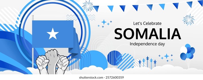 Somalia Independence Day modern greeting banner. 26 June Happy Somalia National Day. Holiday abstract concept in flag colors. Great for event like carnival, feast poster, support, culture and tourism