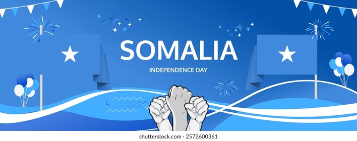 Somalia Independence Day modern greeting banner. 26 June Happy Somalia National Day. Holiday abstract concept in flag colors. Great for event like carnival, feast poster, support, culture and tourism