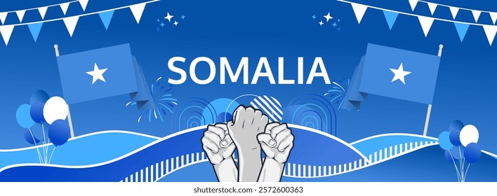 Somalia Independence Day modern greeting banner. 26 June Happy Somalia National Day. Holiday abstract concept in flag colors. Great for event like carnival, feast poster, support, culture and tourism