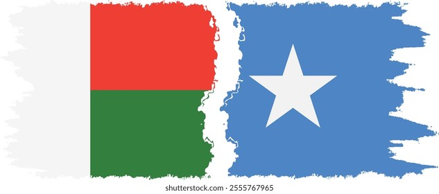 Somalia and Madagascar grunge flags connection, vector