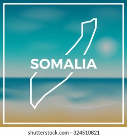 Somalia map against the backdrop of beach and tropical sea with bright sun. EPS10 vector