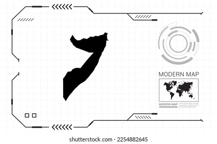 Somalia map of black digital frame HUD, GUI, UI interface technology radar vector.