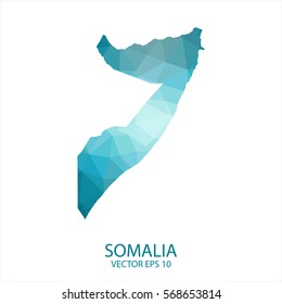 Somalia map - blue geometric rumpled triangular low poly style gradient graphic background , polygonal design for your . Vector illustration eps 10.