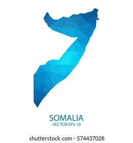 Somalia map - blue geometric rumpled triangular low poly style gradient graphic background , polygonal design for your . Vector illustration eps 10.