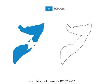 Somalia map city vector divided by outline simplicity style. Have 2 versions, black thin line version and color of country flag version. Both map were on the white background.