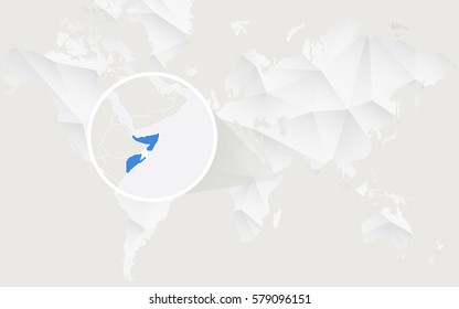Somalia map with flag in contour on white polygonal World Map. Vector Illustration.