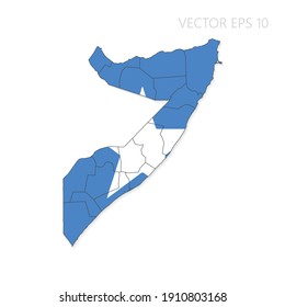 Mapa de Somalia con bandera y sombra aislada en fondo blanco. Ilustración del vector EPS10.