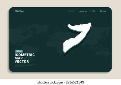 Somalia map green background with isometric vector. Web banner layout template.